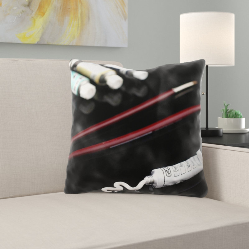 Housse et insert de coussin d'extérieur carré à peinture Vallejos, Microsuède, Intérieur