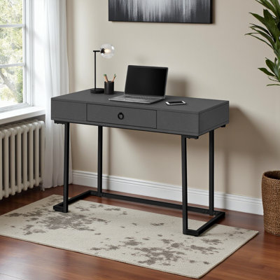 Doniea One Drawer Grey Finished Computer Desk with Metal Legs, 29.81" H X 41.46" W X 19.53" D