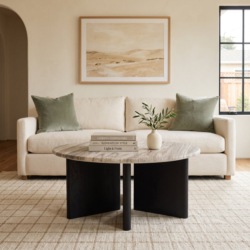 Ferney Round Marble Top Coffee Table, Black