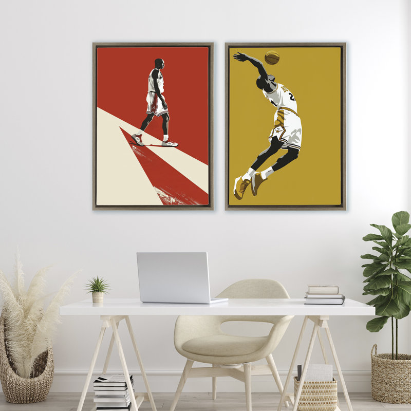 Ensemble de cadres flottants Iconic NBA, 2 pièces, par Ray Powers, H 31 po x l 21 po, Cadre flottant orme Montalcino
