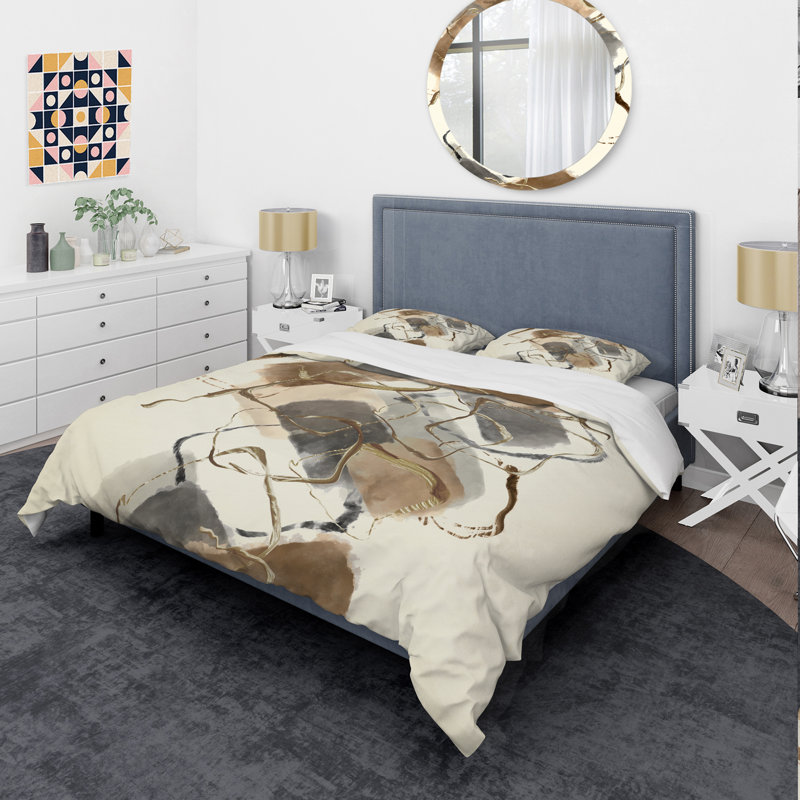 Gold Glam Squares IV - Ensemble de housse de couette à motif abstrait - Microfibre de polyester