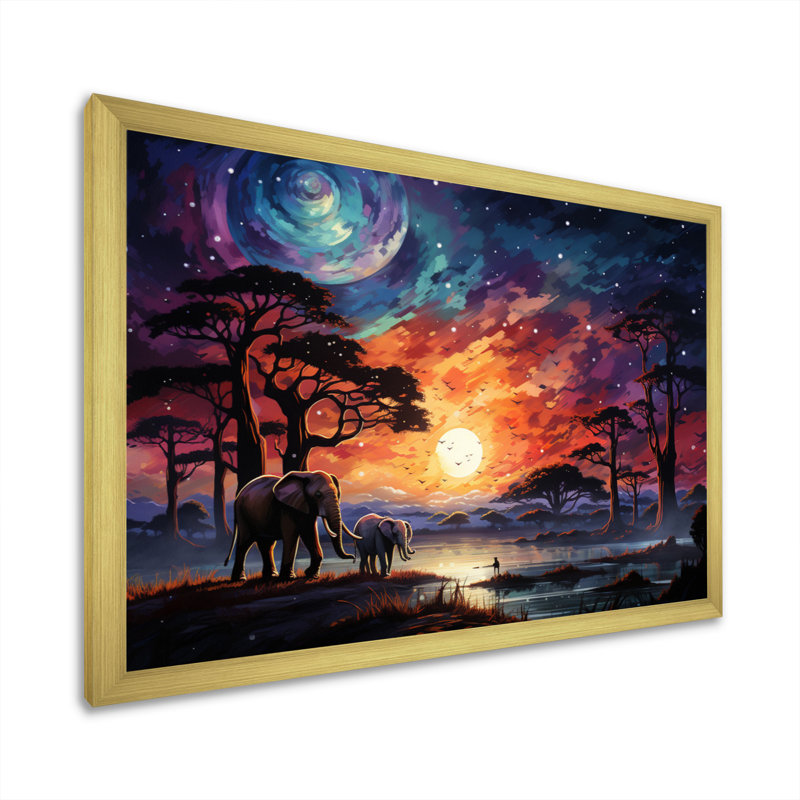 «African Celestial Safari I» sur toile, H 24 po x l 32 po x P 1 po, Encadrement doré