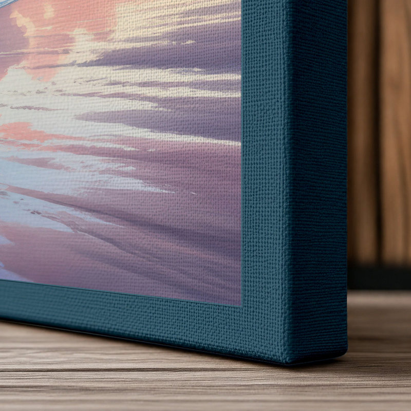 Dawn Beach Reflections Coastal - Wrapped Canvas, 18x12 - 45.7 x 30.5 cm, Teal Border