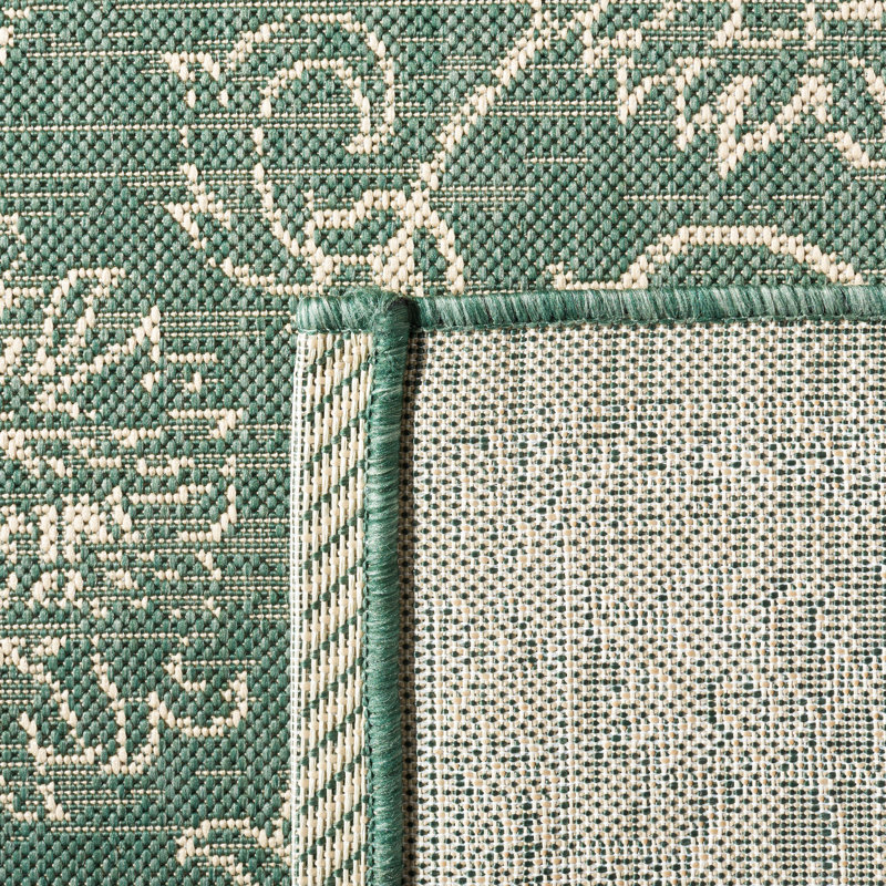 Courtyard Floral Outdoor Area Rug In Dark Green / Beige, Rectangle 122 x 170 cm