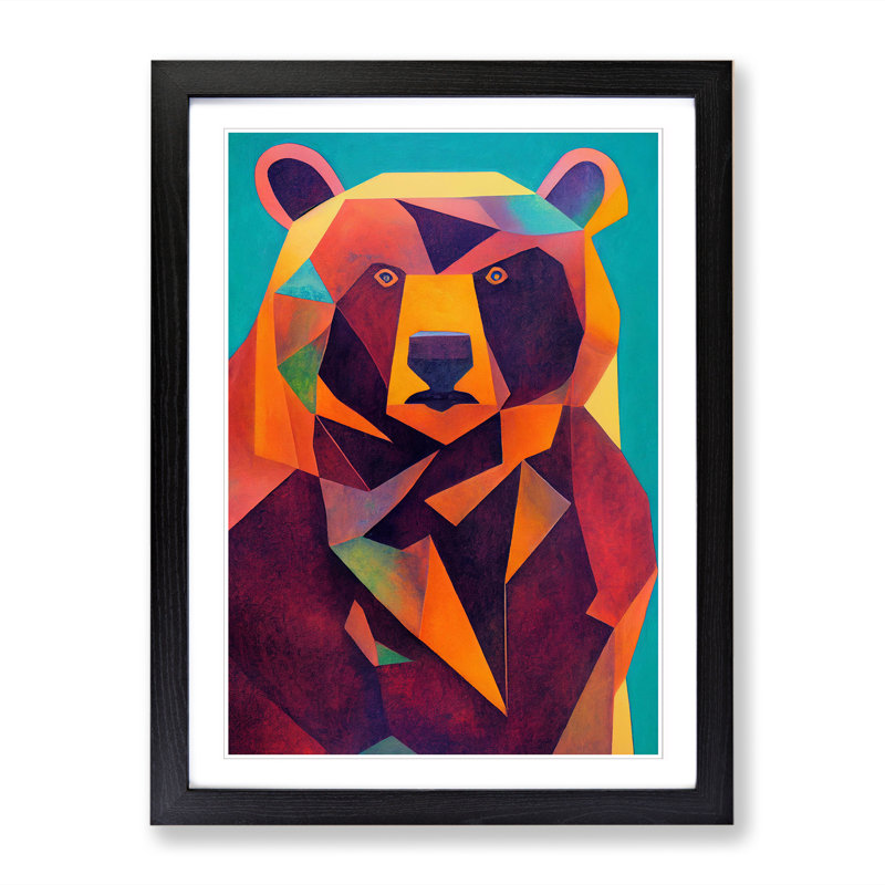 Bear Abstract - Single Picture Frame Print, 34cm H x 25cm W, Oak