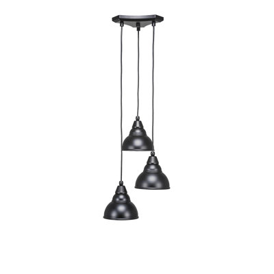 Luminaire suspendu à grappe de cordon 3 lumières Europa au fini noir mat avec abat-jour en métal à double bulles de 7 po noir mat