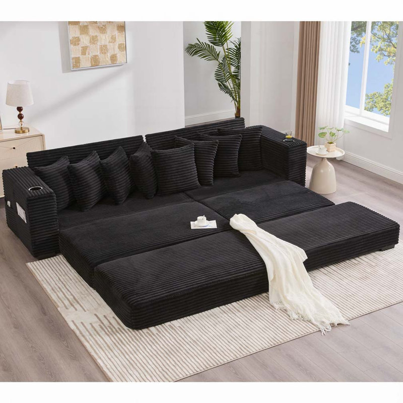 Canapé modulaire en velours côtelé, Noir