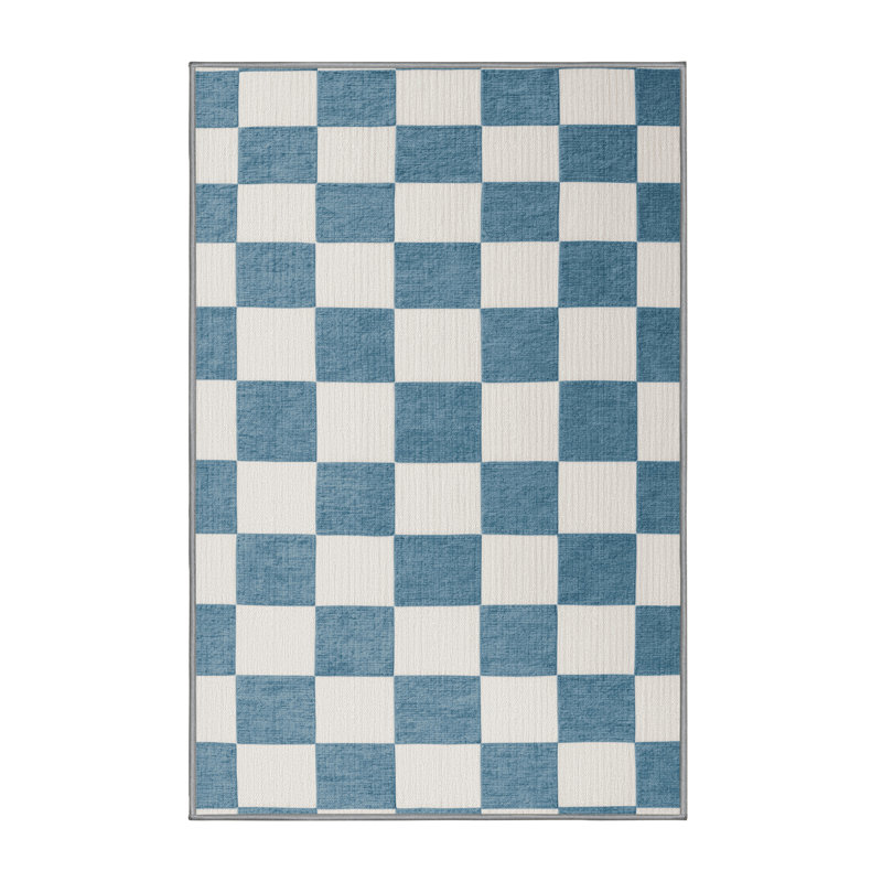 Tapis gris à carreaux lavable à la machine, Rectangle 5 pi x 7 pi
