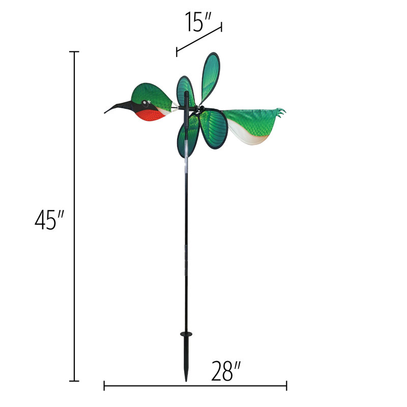 Green and Red Polyester Hummingbird Wind Spinner