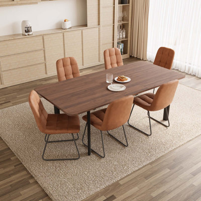 7 - Pieces Modern Kitchen Dining Set, 63'' to 78.7'' Extendable Dining Table with 32.8"H Upholstered Dining Chairs for 6 Person