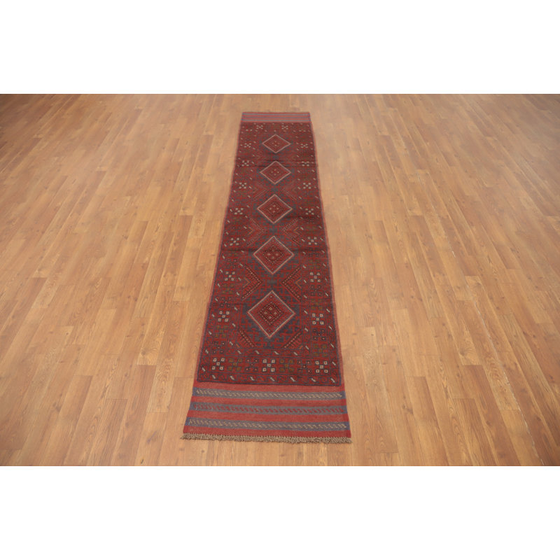 Tapis de couloir rouge en laine de conception unique 8 pi 9 po x 1 pi 10 po