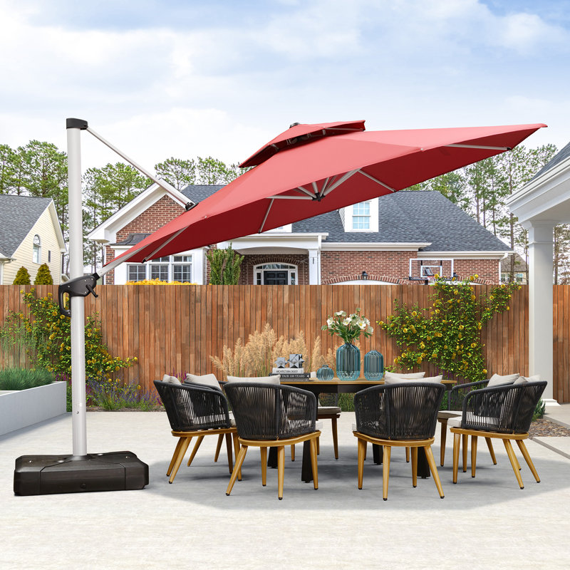 Parasol extérieur Legend avec base, Terra, H 108 po x l 156 po x P 156 po