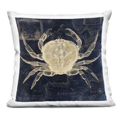 Crab Contour over Map Decorative Printed Throw Pillow, design by Sasha