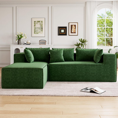 Modern Polyester Upholstered Sectional Sofa with Pillows & High Density Foam, Modular L-Shaped Corner Design No Assembly Required, Green