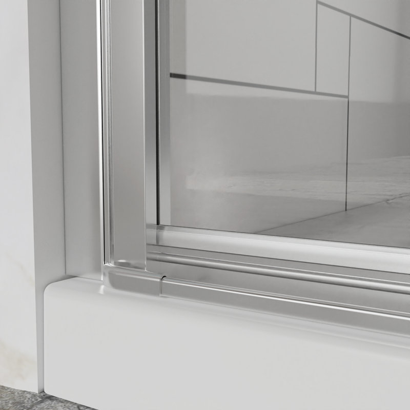 Shower Doors, Frameless Bi-Fold Swing Shower Door,1/4" (6Mm) Clear Tempered Glass, Silver