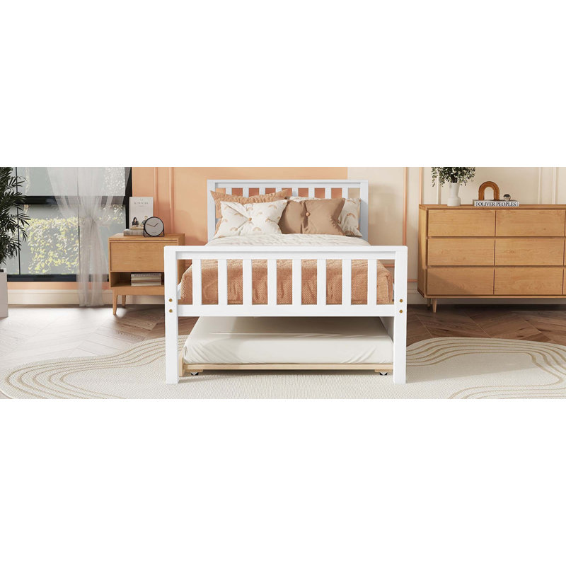Lit simple avec lit gigogne, cadre de lit plateforme avec tête et pied de lit, pour un petit espace de vie dans la chambre à coucher, aucun sommier nécessaire