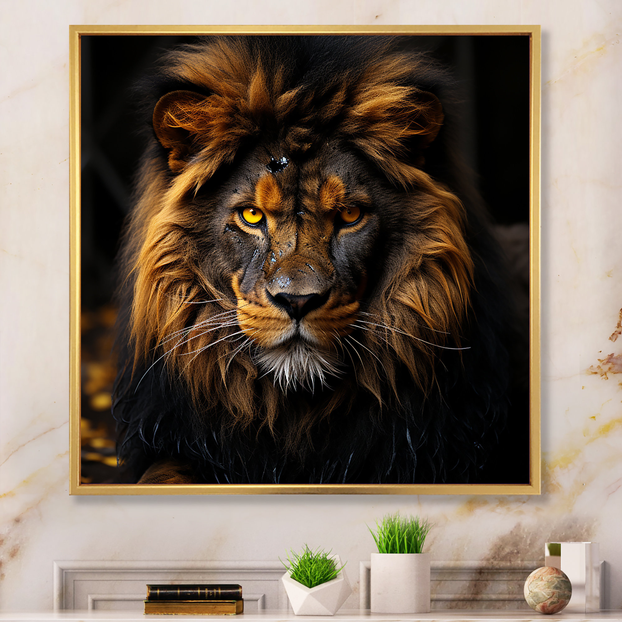 Bungalow Rose Midnight golden lion - Lion Canvas Wall Art | Wayfair