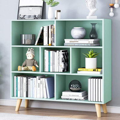 3 Tier Wooden Open Shelf Bookcase with Legs, 7 Cubes Display and Storage in One