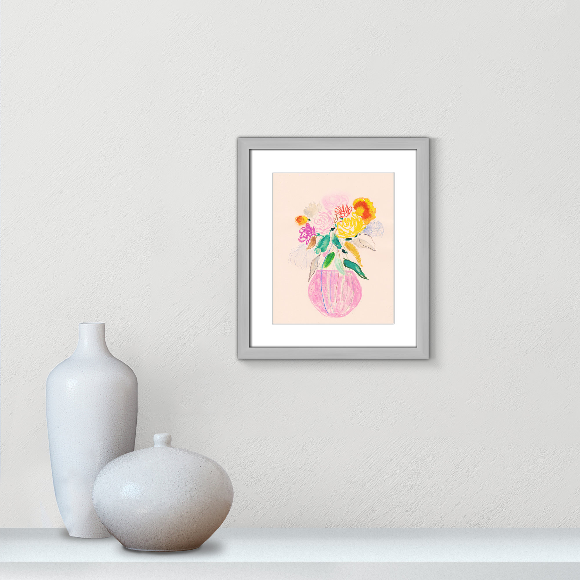 Simple Floral I Print by Bea Dina, Silver Single Picture Framed Paper, 15" H x 13" W x 1.25" D, White