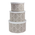 Bodo Round Hat Boxes with Lids, Vibrant Scallop Print with Faux Leather Lids, Poly-Cotton and Non-Woven PP Liner, Large, Medium and Small, Stackable and Nestable