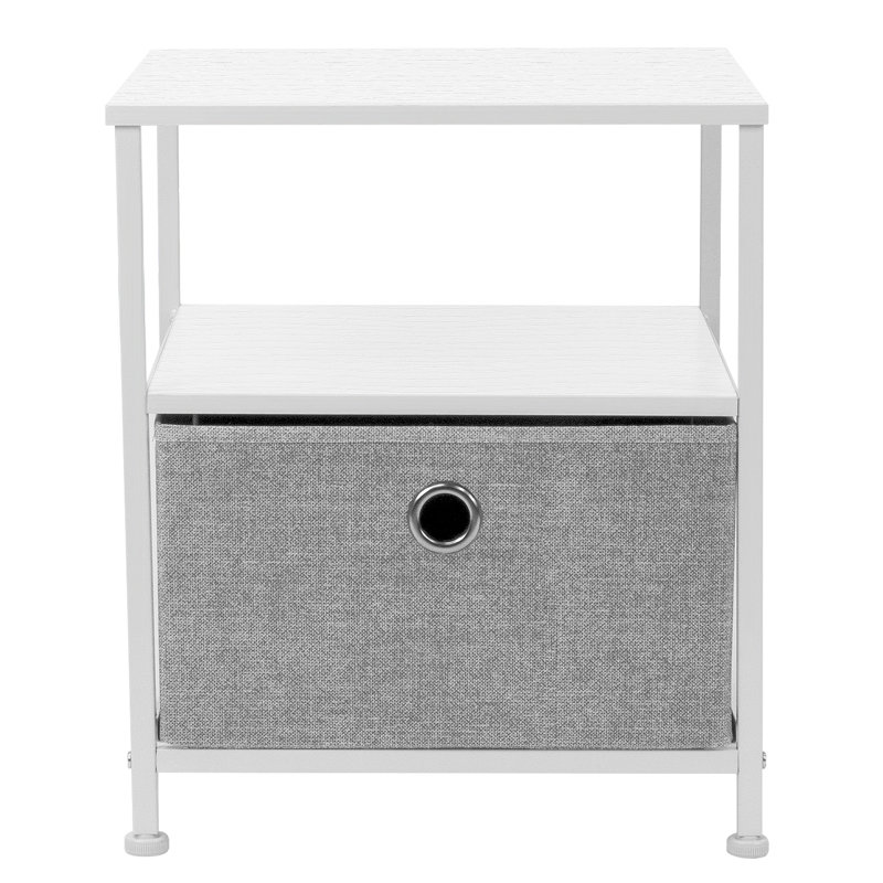 White Metal and Fabric 1-Drawer End Table with Shelves
