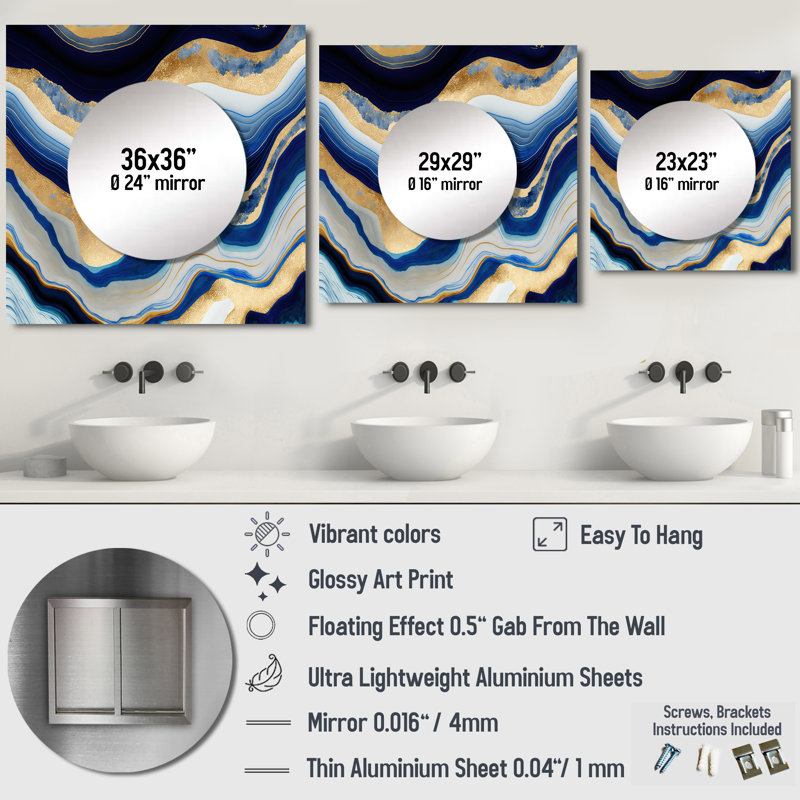 Dennin - Miroir carré moderne pour décoration murale, 29 po x 29 po