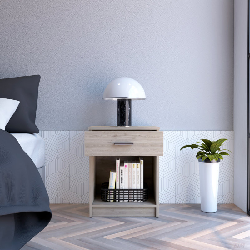 Table de chevet pour chambre à coucher avec un tiroir et tablette inférieure, Brun