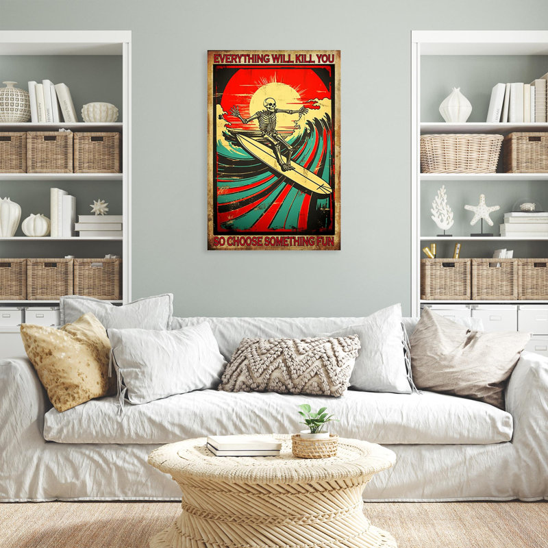 Kilukeni Skeleton Surfing Choisissez quelque chose d'amusant - 1 pièce, impression sur toile tendue sur toile tendue