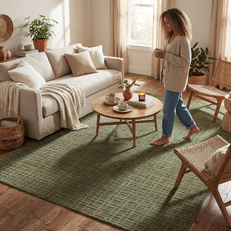  Tapis lavable à carreaux Lirielle, Rectangulaire 8 pi x 10 pi, Green