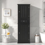 Tall Bathroom Storage Cabinet With A Drawer, Storage Cabinets And Adjustable Shelf, Vertical Striped Design