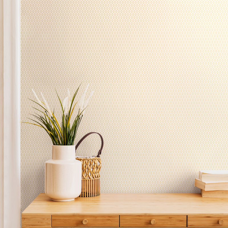 Tiny Ogee - Charcoal 10m Wallpaper, Beige Geometric