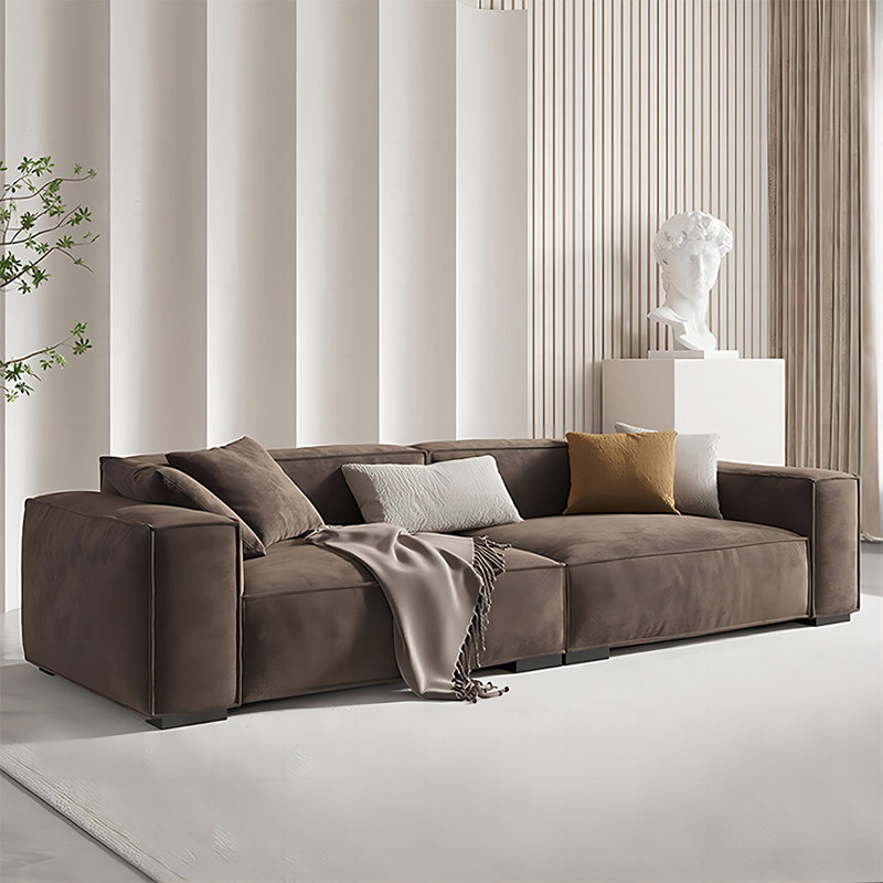 Coffee Genuine Leather Modular Sofa cushion couch, Coffee