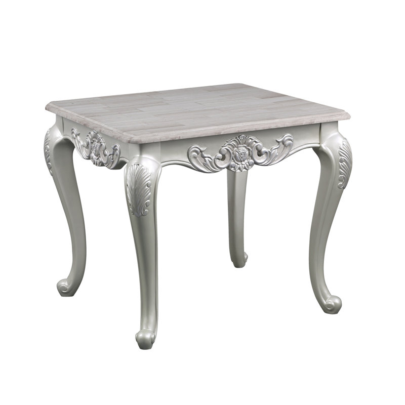 Table de bout de style traditionnel Melrose en bois avec finition argentée