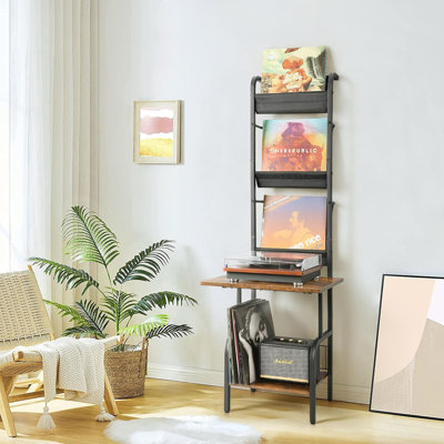 Record Player Stand With Vinyl Storage, Record Player Table With Vinyl Record Storage Up To 200 Albums,Black&Brown