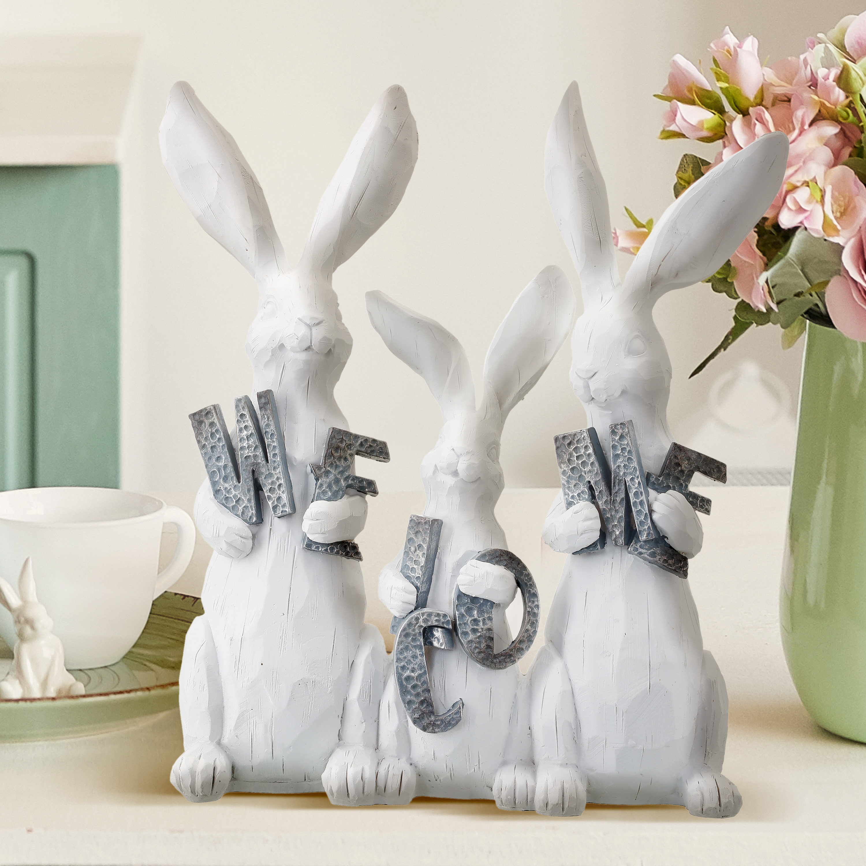 The Twillery Co.® Resin Triple Bunny Welcome & Reviews | Wayfair
