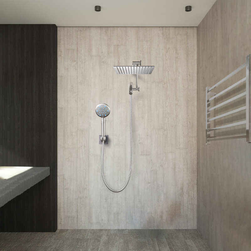 Pomme de douche réglable haute pression double 10 po avec douchette à 9 jets, Nickel brossé