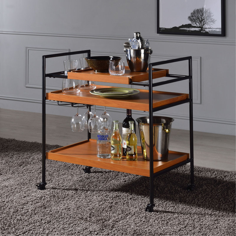 Honey Oak & Black Finish Serving Cart