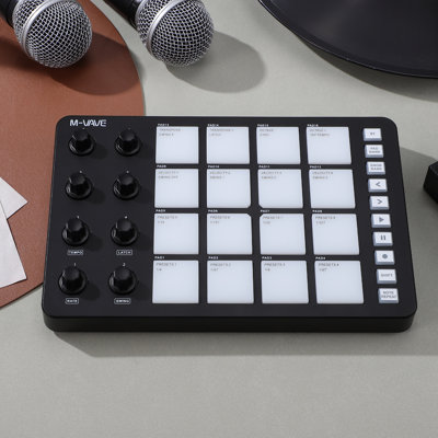 Contrôleur midi Pad de frappe midi Pad de batterie midi Clavier RVB rétroéclairé Connexion BT faible latence 16 Pads de frappe 8 boutons configurables