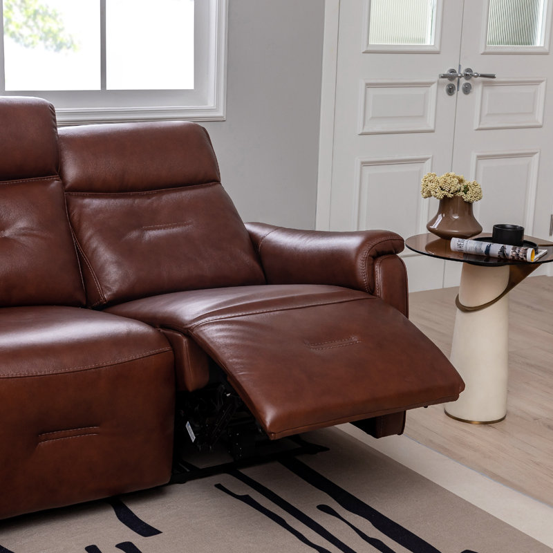 Jeramyah 81.5" Upholstered Power Reclining Sofa with USB Port, Brown