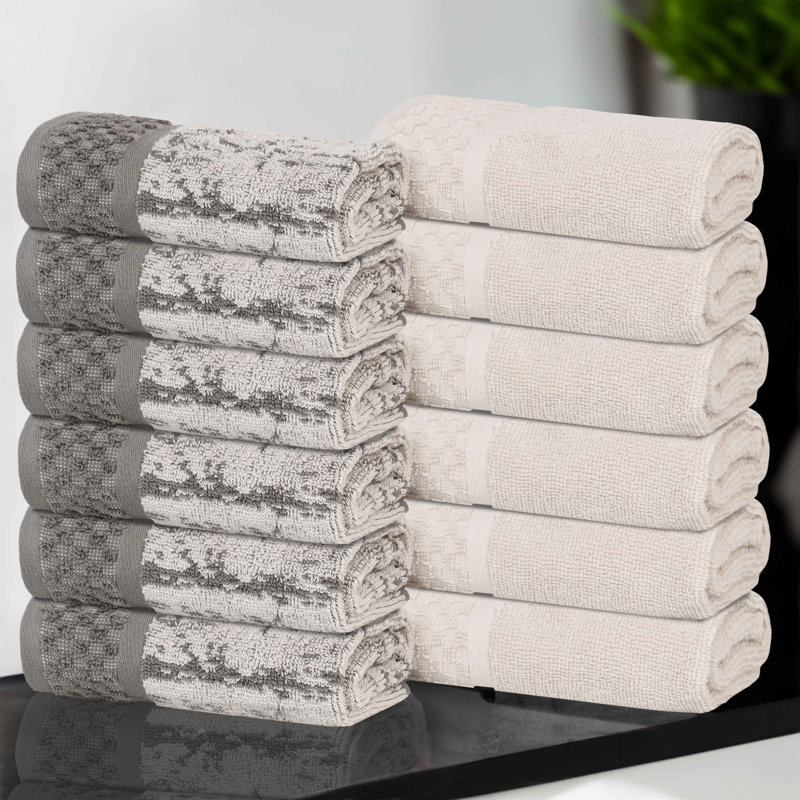 Essuie-mains en jacquard Lisse, Ivoire / gris anthracite