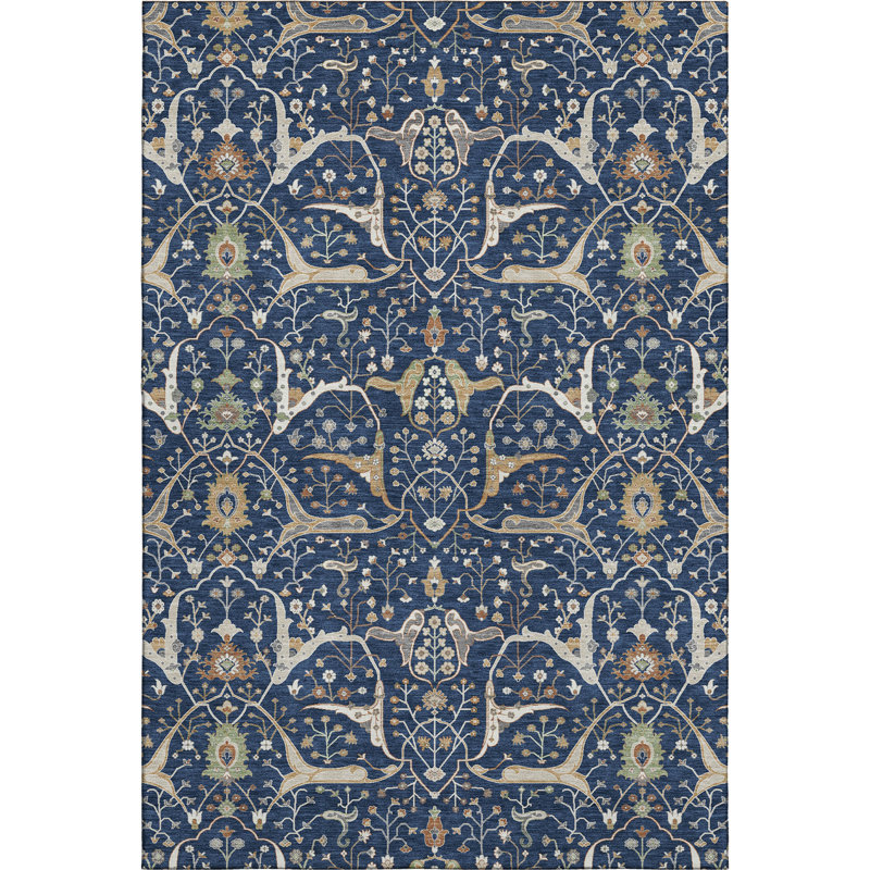 Premium Machine Washable Mayfield AMF2250 Global Rug, 3' x 5', Navy