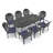 9-Piece Outdoor Dining Set, 81.89"L Oval Table with Umbrella Hole & 8 Stackable Chairs with Blue Cushions-94516821