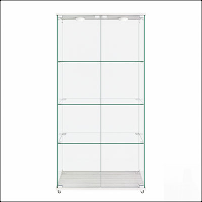 Vitrine moderne en verre avec lumières DEL, assemblage rapide, tablettes en verre trempé, idéal pour les salons et les chambres à coucher, conception à 2 portes et 4 tablettes