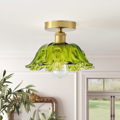 Plafonnier encastré 1 lumière en laiton avec abat-jour en verre, à intensité variable, base E26, certifié ETL