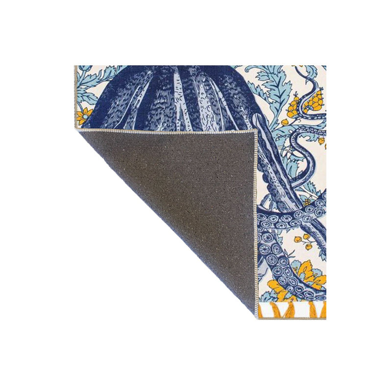 Tapis bleu lavable à motifs tissés, Sous-tapis carré 3 pi 3 po inclus