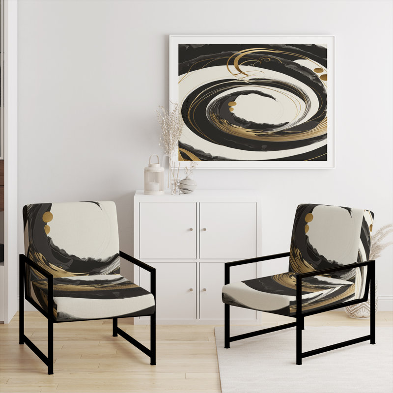 Fauteuil rembourré moderne noir, argent et or, Noir, noir, noir, noir