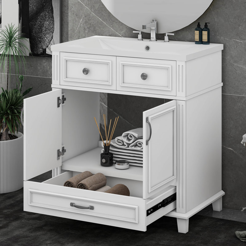 Ensemble de meuble-lavabo 30 po avec lavabo, 2 portes et 1 tiroir, Blanc, Argent argent