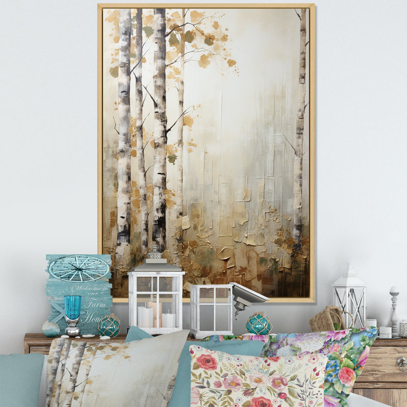 «Beige And Gold Minimalisme Forest», reproduction d'art sur toile, Cadre naturel flottant, H 32 po x l 24 po x P 1 po