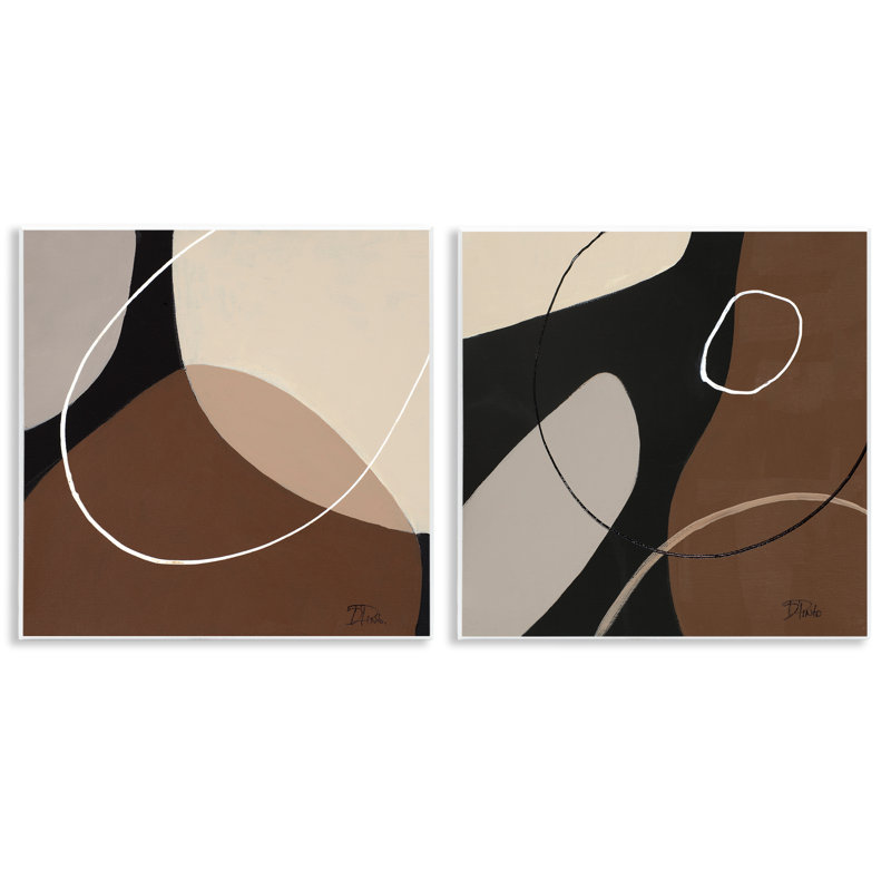 Classic Abstract Neutral Shape 2 PC Wall Plaque Art Set by Patricia Pinto