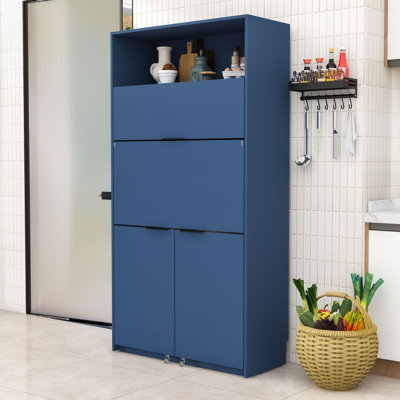 Armoire de cuisine moderne avec portes rabattables, station de charge intégrée et tablette réglable